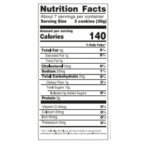 Nutrition facts Almond Biscotti in tube 