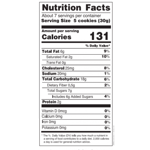 Nutrition facts Limoncello Italian Shortbreads in tube