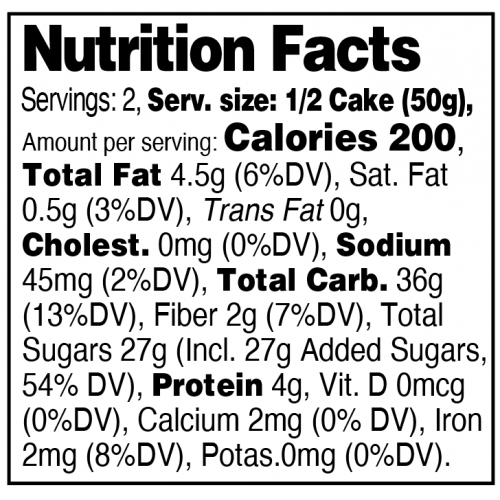 Nutrition facts Panforte Cake whit rings & walnuts in shelf tray