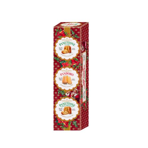 Assortment of 2 Mini Panettone Cakes + Pandoro in Gift Box